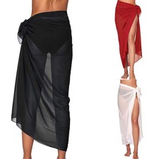 Long Sarong Wrap Skirt for Women Solid Color Beach Wear Bikini Cover Up Towel