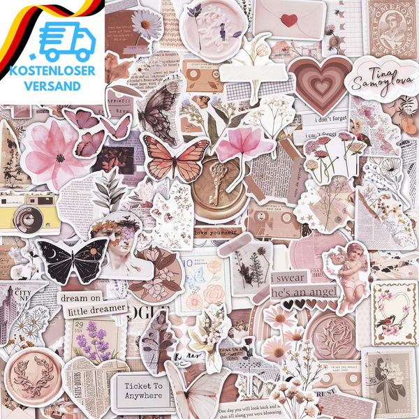 Hotut Vintage Stickers,120 StüCk Aufkleber Aesthetic,Scrapbook Stickers,Wasserfe-image