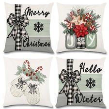 4pcs Christmas Pillow Covers 18 x 18 Inch Xmas Winter Pillow Cushion Cases Only
