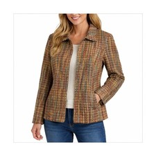 Coldwater Creek Multi Color Tweed Zip Front Jacket Womens 14 Textured Lined