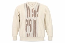 Abicci Collezione Mens Pullover Jumper Size 2XL Beige V-Neck Geometric Casual