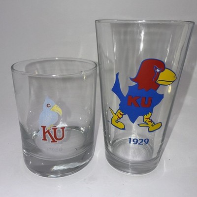 Vintage University of Kansas 12oz 1920 & 15oz 1929 Jayhawk Heavy Drinking Glass 