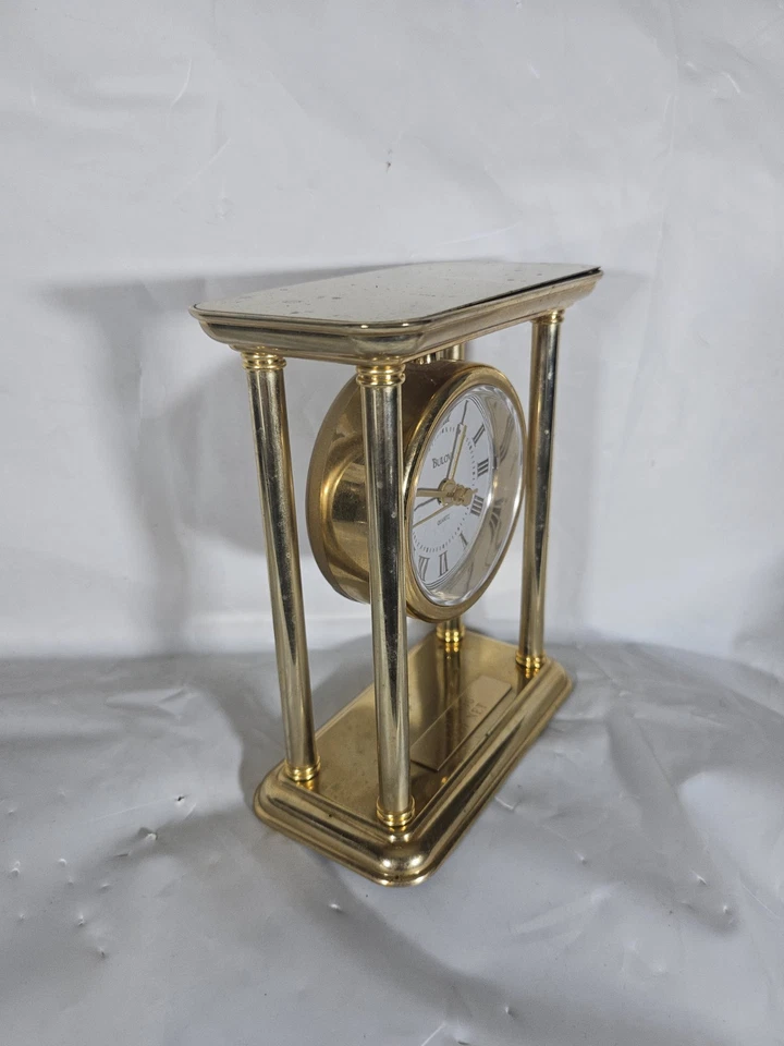 Bulova B1435 Reloj de Escritorio Cuarzo Dorado Latón Números Romanos De Colección Probado 1996 🔥 Foto 3 de 4