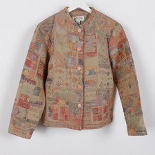 Vintage Orvis Womens Medium Quilted Boho Hippie Watercolor Jacket Tapestry Crop