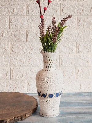 Handmade Marble Vase | Blue Floral Inlay, Indian Art Accent