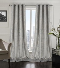 Silver Soft Velvet Curtains 120 Inch Length Long Luxury Bedroom Curtains Silv...