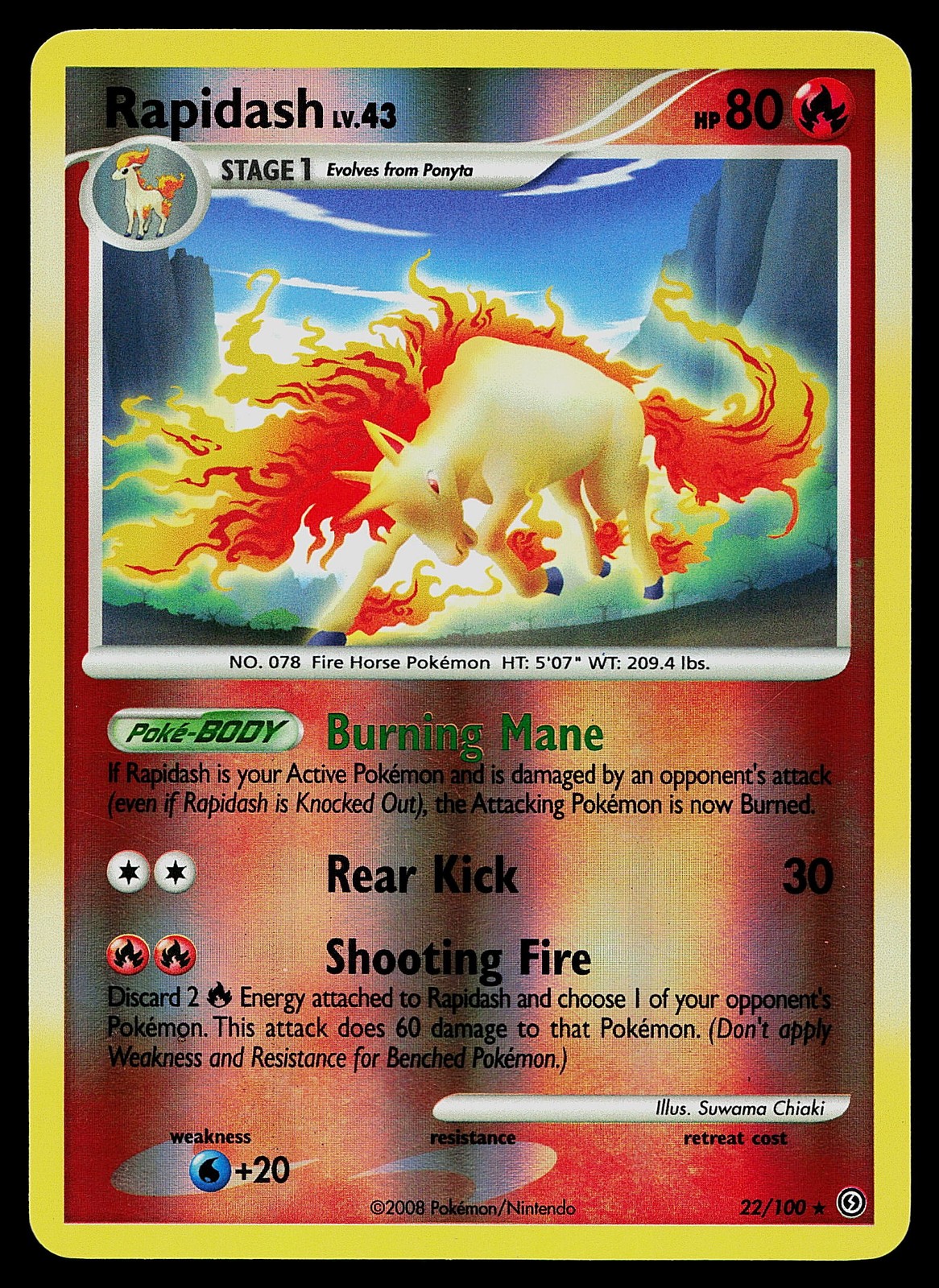 Pokemon Card - Rapidash Stormfront 22/100 Rare Reverse Holo