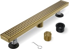 Kuaisailsk Linear Shower Drain with Tile Insert Panels 32 Inch Brushed Gold SR