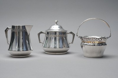 WMF 3-Pc. Hotel Silver Set Ostrich Brand Sugar Milk Pastry Art Nouveau V.RAI