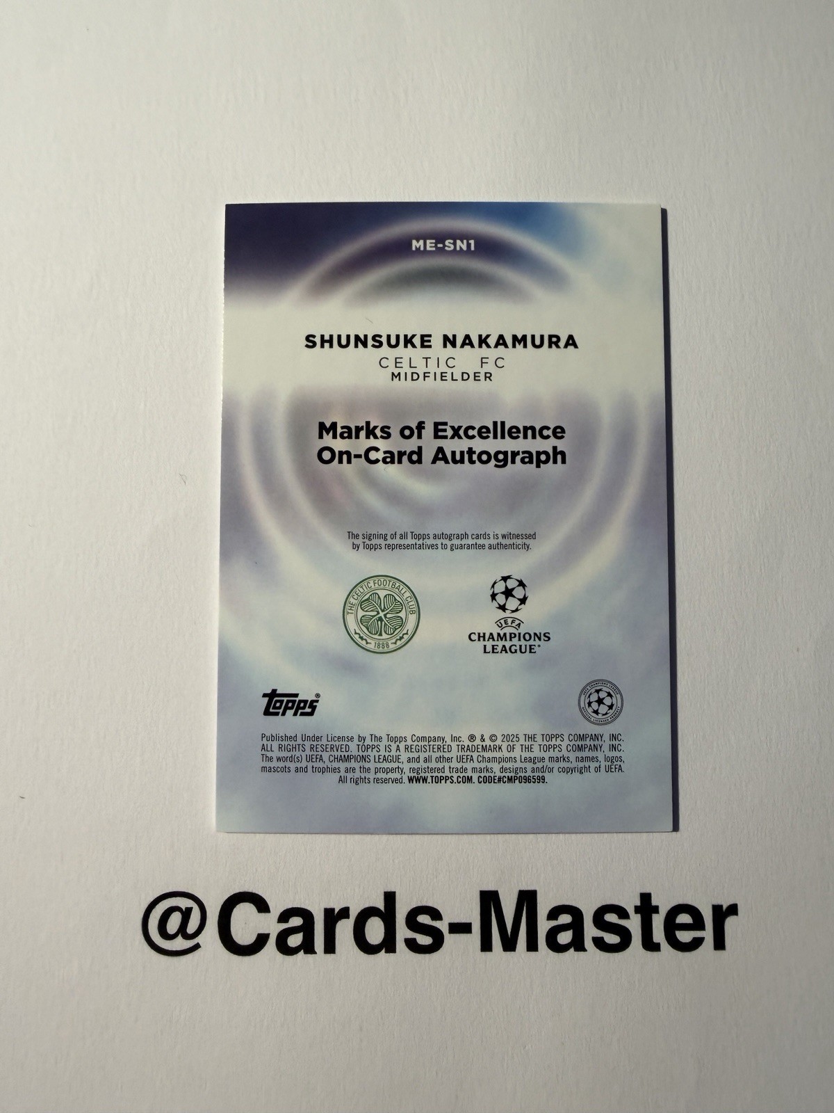 Shunsuke Nakamura On Card Auto 14/25 Topps UCC Inception Marks Of Excellence 3