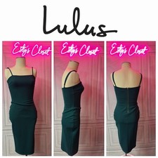 Lulus Green Solid Bodycon Sheath Dress Square Neck Strappy Zip Midi Size S