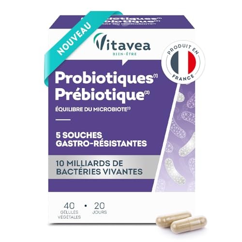 Probiotiques flore intestinale Vitavea, formule double action contre les ballonnements