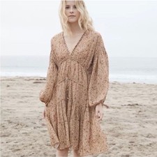 NWOT Doen Grasse Jaipur Floral Mustard Boho VNeck Flowy Hippie Peasant Dress XS