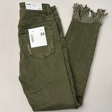 VERVET AMBER Womens 24 Olive Mid Rise Skinny Jeans Distressed Frayed Hem Denim