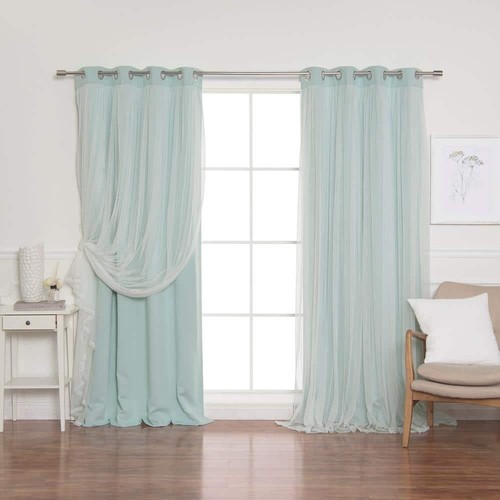 Mint Tulle Lace Solid 52 in. W x 108 in. L Grommet Blackout Curtain (Set of 2)