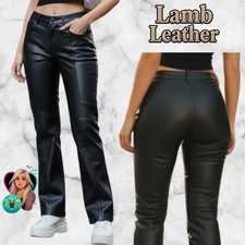 VS2 by Vakko Women's 4 Black Lamb Leather Flare Pants Lined Y2K Festival Biker