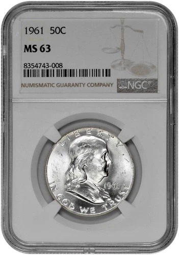 1961 50C Silver Franklin Half Dollar NGC MS 63 with New Holder