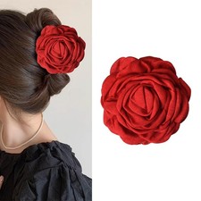 Large Rose Flower Claw Clip for Women Girls Red 1 Count Pack of 1 ,
