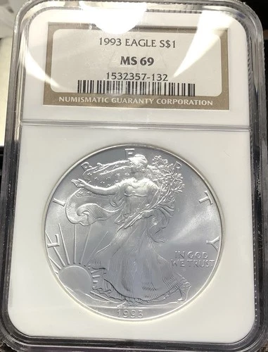 1993 1oz .999 Fine American Silver Eagle ASE - NGC MS69