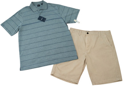 Lucky Brand Khaki Shorts Mens 38 Flat Front Preppy Classic + Arrow Polo L Bonus