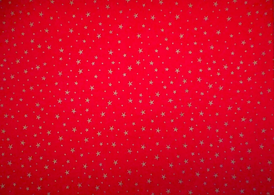 Christmas Fabric 2/3+ Yard Metallic Gold Stars on Red Premium Cotton 25 - Image 2 of 2