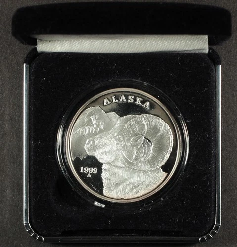1999 US Alaska Mint 1oz Medallion SHEEP Silver .999 Coin Proof BOX & COA