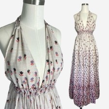 LoveShackFancy Cotton halter floral maxi dress bloomcore boho festival tassel S