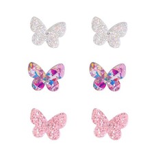 3 Pairs Cute Glitter Butterfly Stud Earrings Set for Women Hypoallergenic Acryli