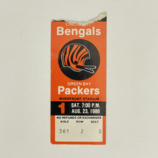 Cincinnati Bengals vs Packers 8/23/1986 Preseason Ticket, Boomer Esiason
