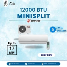 Everwell 12,000 BTU Mini Split AC Heat & Cool Ductless Energy Efficient 110Volts