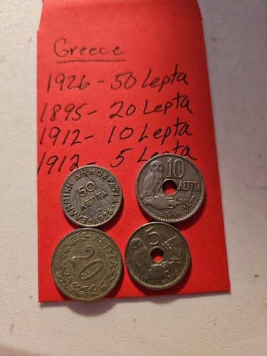 Greece 1926 50 Lepta, 1895 20 Lepta, 1912 10 Lepta, 1912 5 Lepta