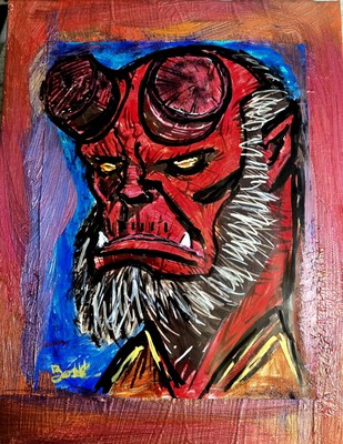 Hellboy Portrait BossKong Original Art Sketch Hand Painted Canvas Art