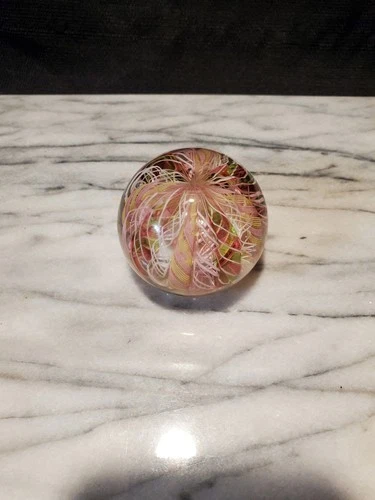 Vintage Murano Art Glass Paperweight – Pastel Latticino & Ribbon Crown