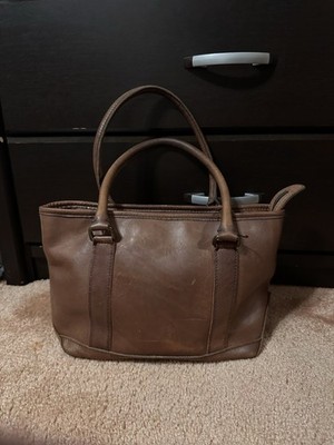Vintage LL Bean KVB5 Leather Handbag Big Gallery Tote Bag Brown Thick Soft Purse