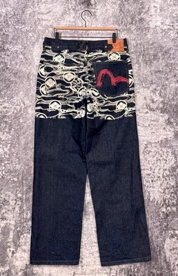 Vintage Evisu Jeans 32 x 33 Mens Painted Logo Indigo Japanese Denim