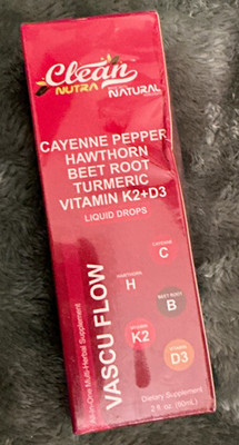 Clean Nutra VascuFlow Liquid Drops w/ Cayenne Hawthorn Beet Turmeric K2+D3