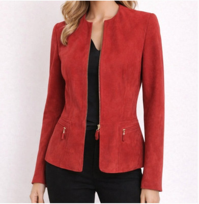 Escada Vibrant Red Suede Leather Blazer