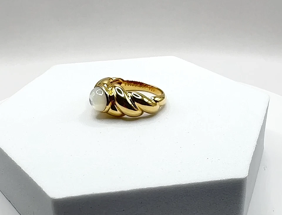 Vintage Van Cleef & Arpels Cabochon Perlmutt 18k Gelbgold Twist Ring - Bild 3 von 4