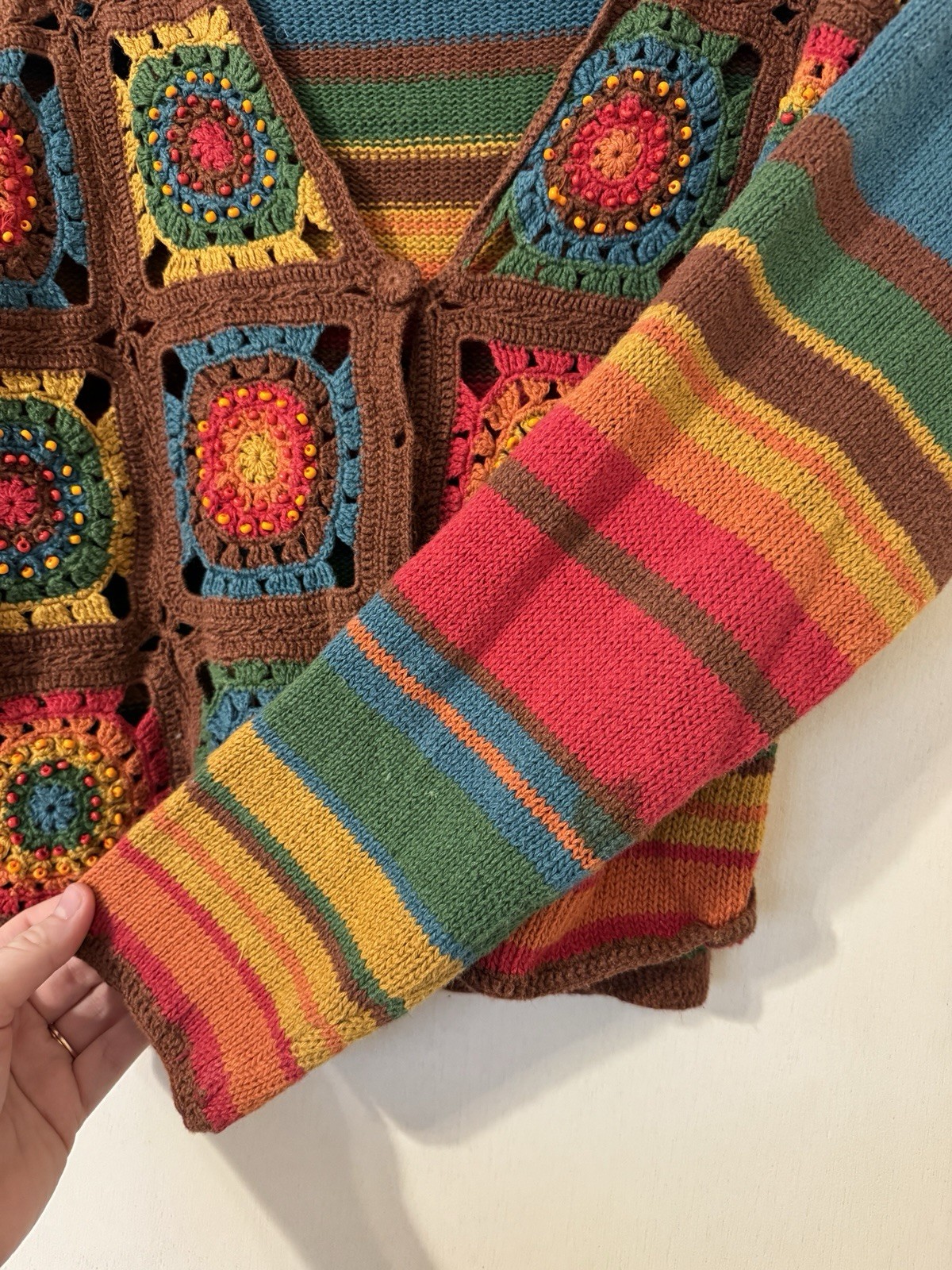 Reference Point Rainbow Patchwork Crochet Cropped… - image 4