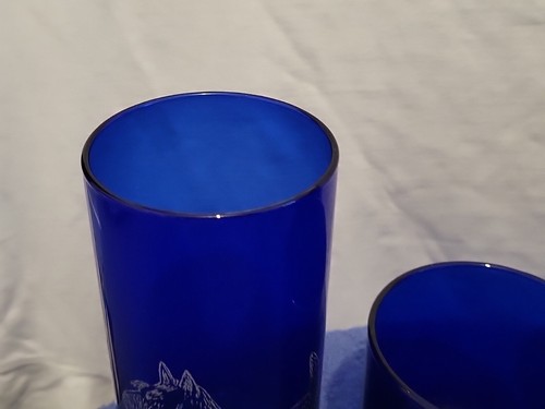 VINTAGE COBALT BLUE CULVER CELESTIAL TUMBLERS GLASSES SCOTTIE DOG ETCHED - Picture 12 of 19
