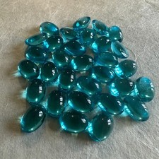 B310 Vintage glass cabochons 14x10mm aqua oval unfoiled slightly curved back 30 