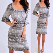 PINK ROSE Brown Gray White 3/4 Sleeve Sweater Mini Dress XL Extra Large NWT