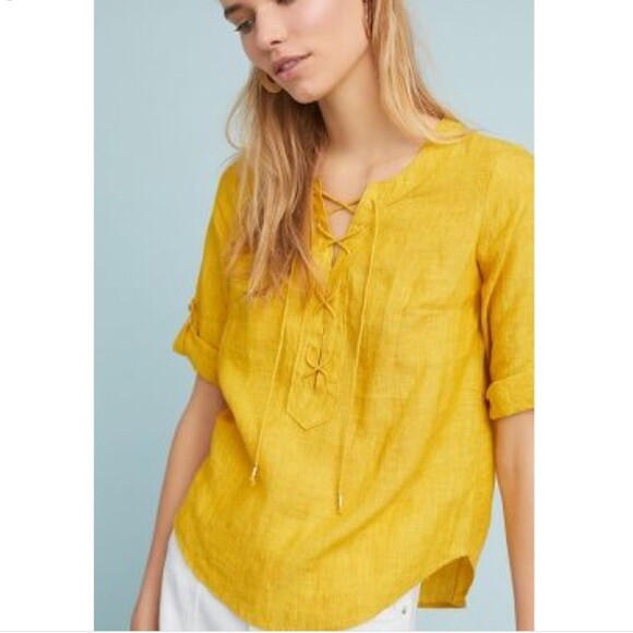 yellow linen blouse