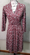 Liz Claiborne Wrap Dress Women Small Burgundy Floral Polyester V Neck Drawstring