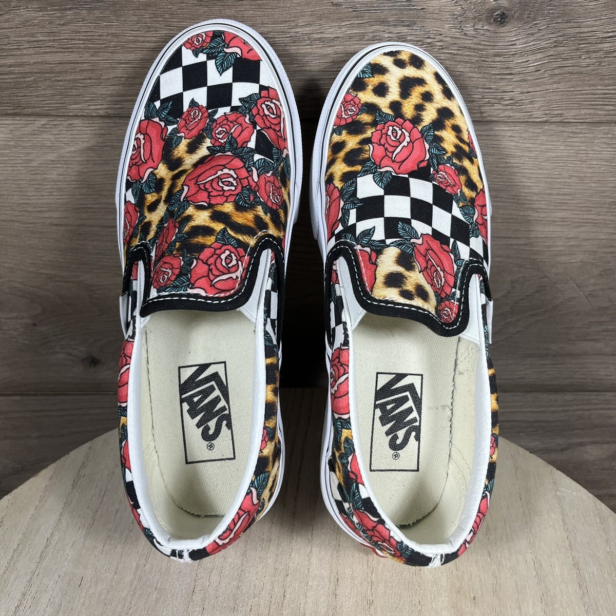 black and white checkered vans with roses
