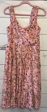 Gal Meets Glam Pink Floral Pleated Midi Dress Womens 8 Sleeveless V-Neck Wrap