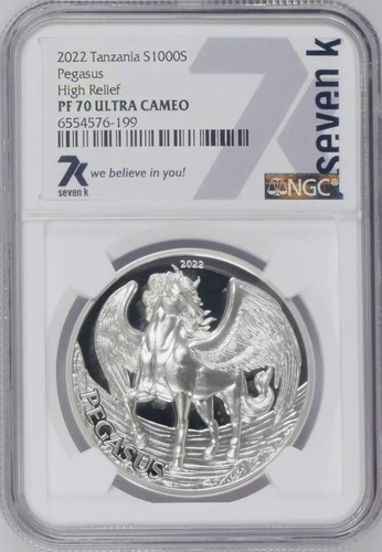 2022 Tanzania Pegasus 7k Metals 1000 Shillings 1oz .999 Silver NGC PF70 Mint 499