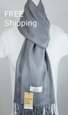 Women's Pashmina Scarf Shawl Wrap Solid Gray Silk Cashmere Soft