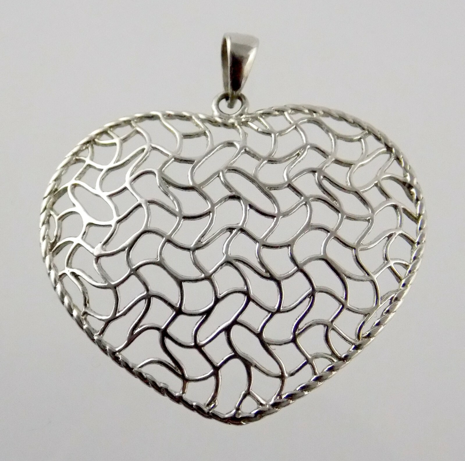 K Sterling Silver Openwork Pattern Heart Pendant … - image 1