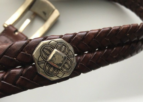 Brighton Brown 2 Row Braided Leather Belt M 30 Leather Silver Conchos & Buckle - Picture 11 of 12